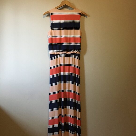 Rayon Sailor Stripe Summer Sleeveless Wrap Bubble Top Maxi Dress - Picture 8 of 16